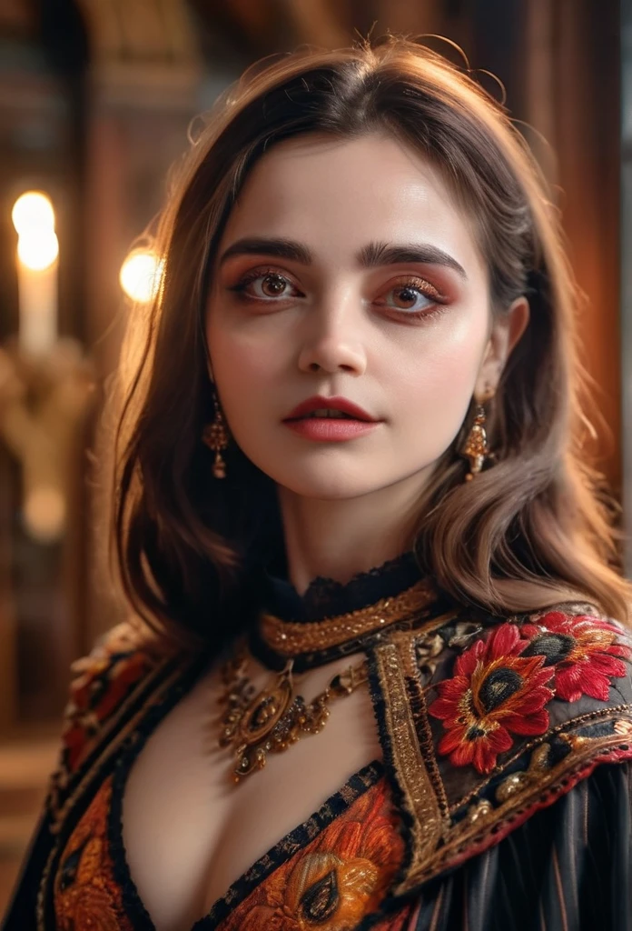 a beautiful young girl, religious woman wearing a cloak, fair skin, black stripes embroidered on the eyes, realistic, background red, scar on the face, dress with golden lace, arco de sol ao fundo, delalhes, vestido preto, chorando, boca levemente aberta, mãos dadas orando, (best quality,4k,8k,highres,masterpiece:1.2),ultra-detailed,(realistic,photorealistic,photo-realistic:1.37),HDR,UHD,studio lighting,ultra-fine painting,sharp focus,physically-based rendering,extreme detail description,professional,vivid colors,bokeh,portraits,detro de uma igreja, vitral ao fundo