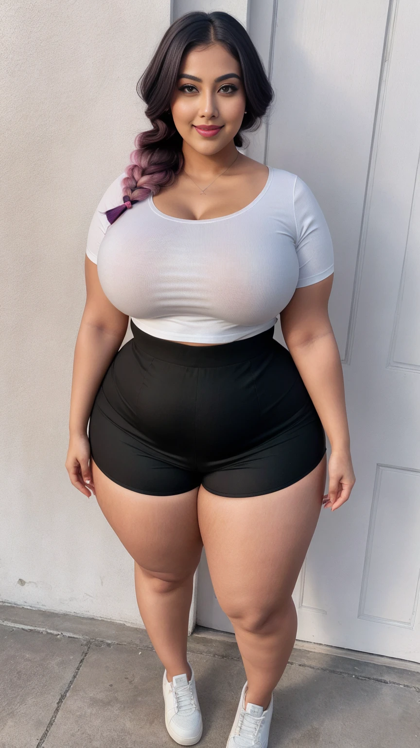 ((abigaiil morris) black high heels, a close up of a woman in a doctor uniform, thicc, thick body, she has a jiggly fat round belly and light skin, voluptuous body, curvy model, curvy hourglass figure, beautiful thick female, , very curvy, thick thigs, attractive curves, (short curly red hair)