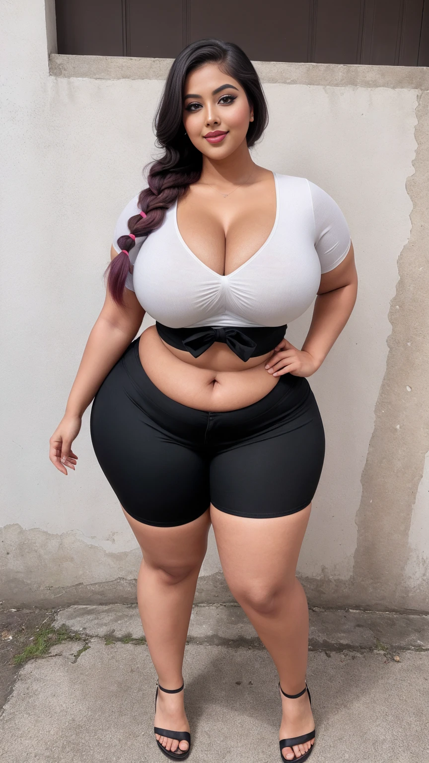 gorgeous curvy plus size Indian bengali actress ritavori , glowing eyes, wearing SHEIN Young Boy Spider Print Short Sleeve T-Shirt And Shorts Set With Bag  Color: Red , covered Bust, parted lips, blushing cheeks, thick thighs, bigger waist, busty, curvy plus size body, full body, full body shot, head to toe view, smoothning burgendy color hair with pfrench braid hairstyle, hourglass body, curvy plus size body, smile face, bigger waist, busty, big , fleshy thighs, thick thighs, busty, full body view, ultra detail, high resolution, ultra detailed, best quality, amazing, top quality, extremely detailed CG unity 8k wallpaper, full body view, Havana, Cuba: Classic cars and colonial architecture.
