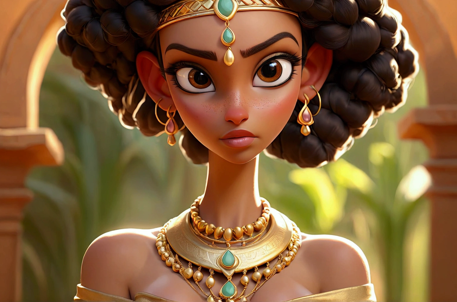 araffe woman with necklace and earrings around her neck, goddess queen, photoshoot, beautiful woman, goddess, photoshoot, How much, warm glow, seductive and powerful, scales covering her chest, beautiful goddess, bathed in golden light, goddess, stunning woman, gorgeous lady, gold glow, Ashteroth, ameera al taweel tanned