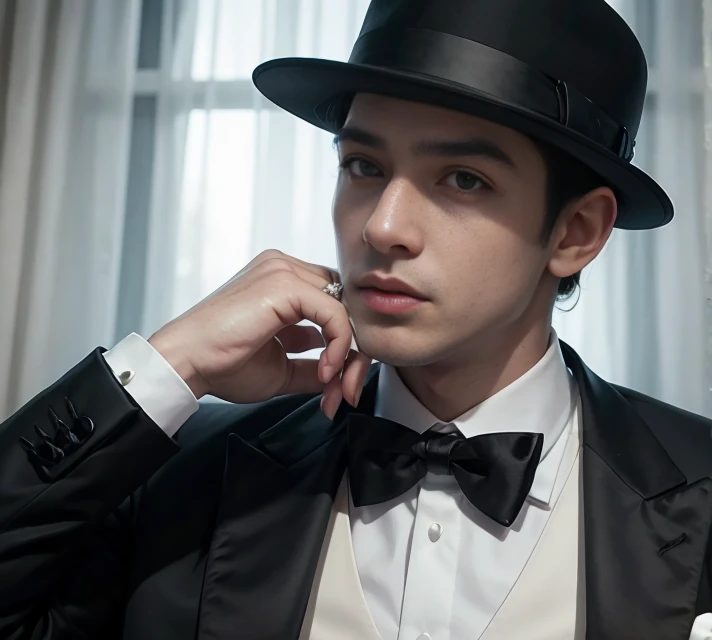 Mafia boss with white tuxedo and a diamond chain