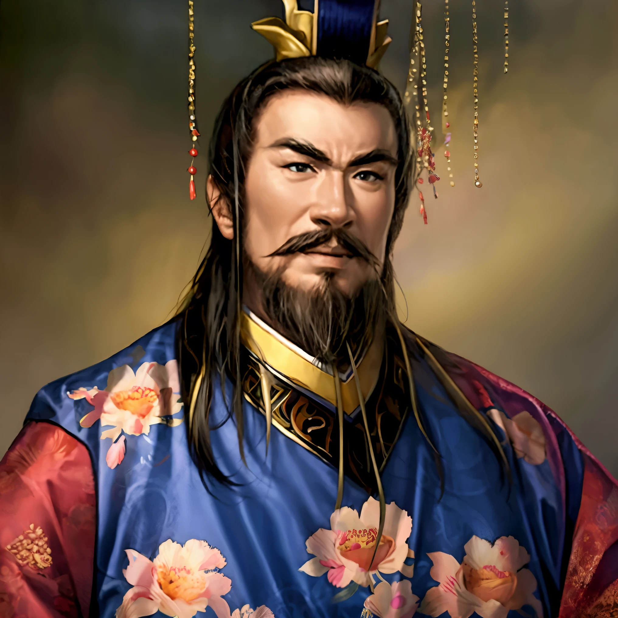 1man:1.5, masterpiece, best quality, best detail, best anatomy, best face, upper body, sangokushi11, chinese emperor, mianguan:1.8, old man, chinese clothes, smile,