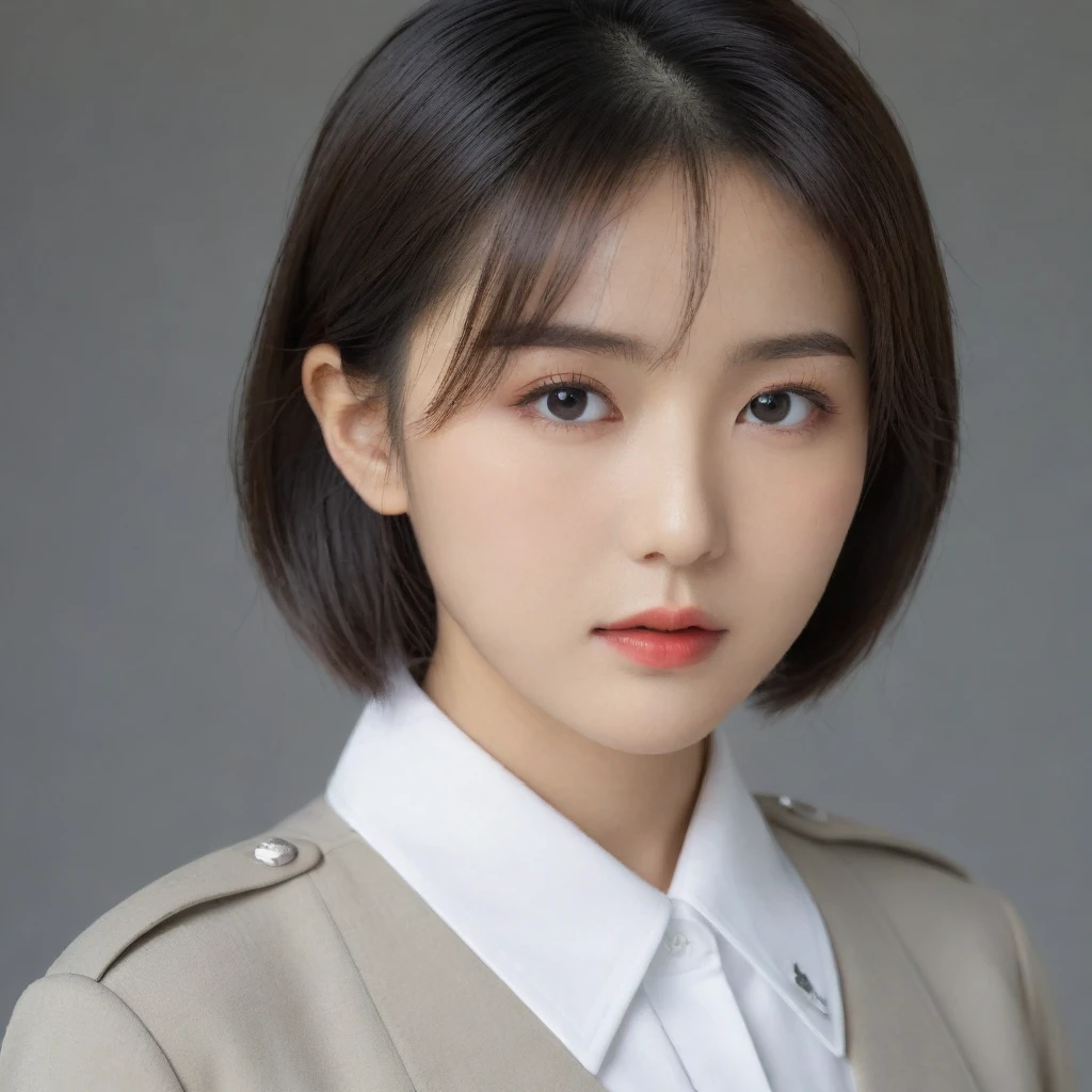 8k, Ultra-high resolution, Highest quality, masterpiece, 三分割法によるphotograph,Surreal, photograph, 1 Girl, (16 years old:1.3), pretty girl, Cute Face, Beautiful eyes in every detail, 細かくdetailedに,masterpiece,One Girl:1.2,Japanese female officer,Superior non-commissioned officer,extream close up,furious,glaring,Black short hair,Bob with bangs, (The finest ceremonial attire:1.3),Military clothing,Nazi SS uniform,HUGO BOSS,Sharp contours,Looking down,Gray background, Light from above, Low contrast, (Side view),Perfect and beautiful face ,完璧でCute Face, Skin with attention to detail, Perfect limbs、Narrow waist,Looking at the audience,(((Ideal body type))),A cup small breasts :2,Portraiture:2,Perfect Anatomy,鮮明なdetailed,detailed,Surreal,Light and shadow,glowing
