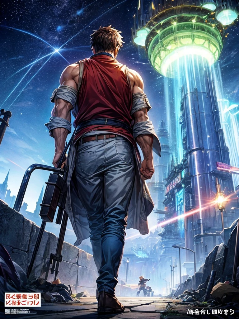 Manga cover, in a fantasy world on one half, a small beer truck hits a guy on one half, Isekai, between worlds, dimension cut