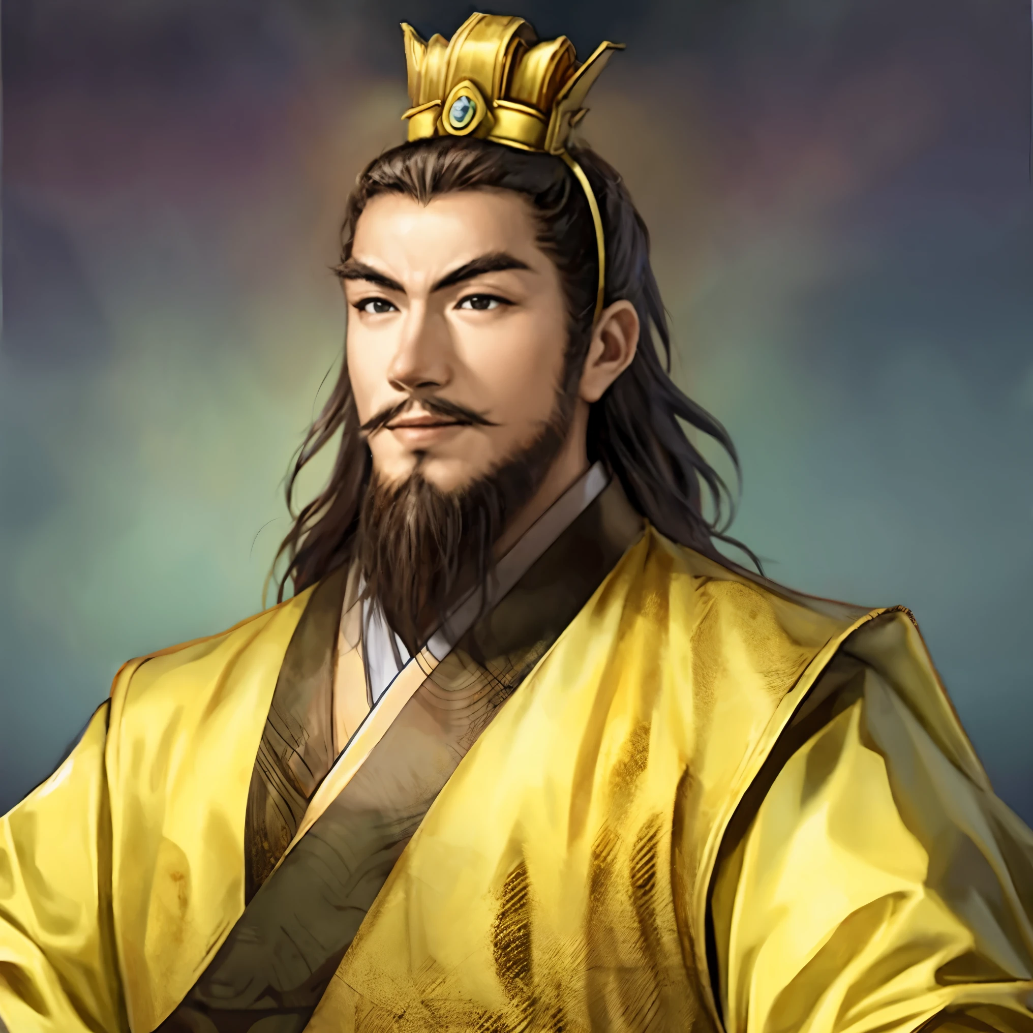 1man:1.5, masterpiece, best quality, best detail, best anatomy, best face, upper body, sangokushi11, chinese emperor, chinese crown, young man, chinese clothes, smile,