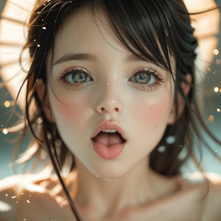 ExtremelyDetailed Kawaii girl Face,(Close-up Sweet lips), glossy lips with beautiful details, Coquettish tongue, Kissing to camera, towards the viewer, 8K TopQuality masterpiece,an extremely delicate and beautiful (ProfessionalPhoto:1.37), {Amazing|finely detail|official art|incredibly absurdres},ultra-detailed close-up shot, close up, (fish eye lens), wide lens, macro lens, Detailed reflective Eyes ElaboratePupils with (sparkling highlights:1.28) (Delicate Voluminous LongEyelashes:0.88), {(Tilted face:1.22)|Visible back of throat|saliva drips|naked shoulder}, (Dripping juice on tongue:1.23) snow particles