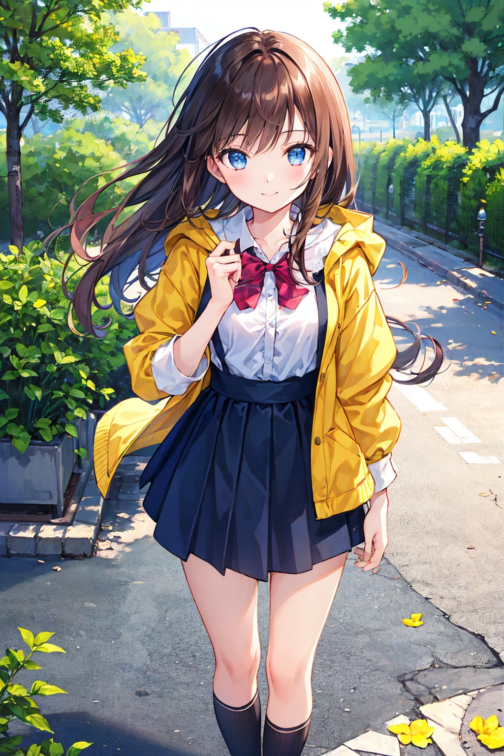 masterpiece, Highest quality, One Girl, beautiful, OK, delicate, Very difficult, detailed, Brown Hair, Jacket, blue eyes, ((masterpiece)), extremely detailed, Highest quality, High resolution, ((at the park)), Bridget, smile,  Small breasts，((Highest quality)), (非常にdetailedな), (High-definition CG synthesis 8k wallpaper), 高いly detailed,  高い-definition raw colbor photos, Professional photography,  Written boundary depth,