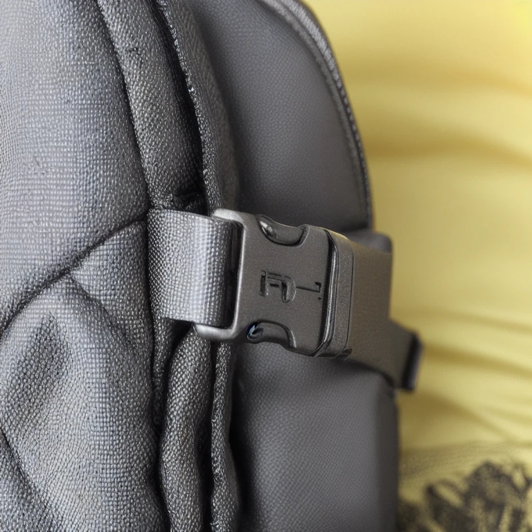 There is a close-up of a backpack with a belt, Perfect detail, Close-up shot, Close-up shot, ハイアングルのClose-up shot, Close up details, 詳細なClose-up shot, highly 詳細なClose-up shot, Close-up shot, 中央のClose-up shot, The entire subject in the photograph, detailed shot, detailed shot, Close-up view