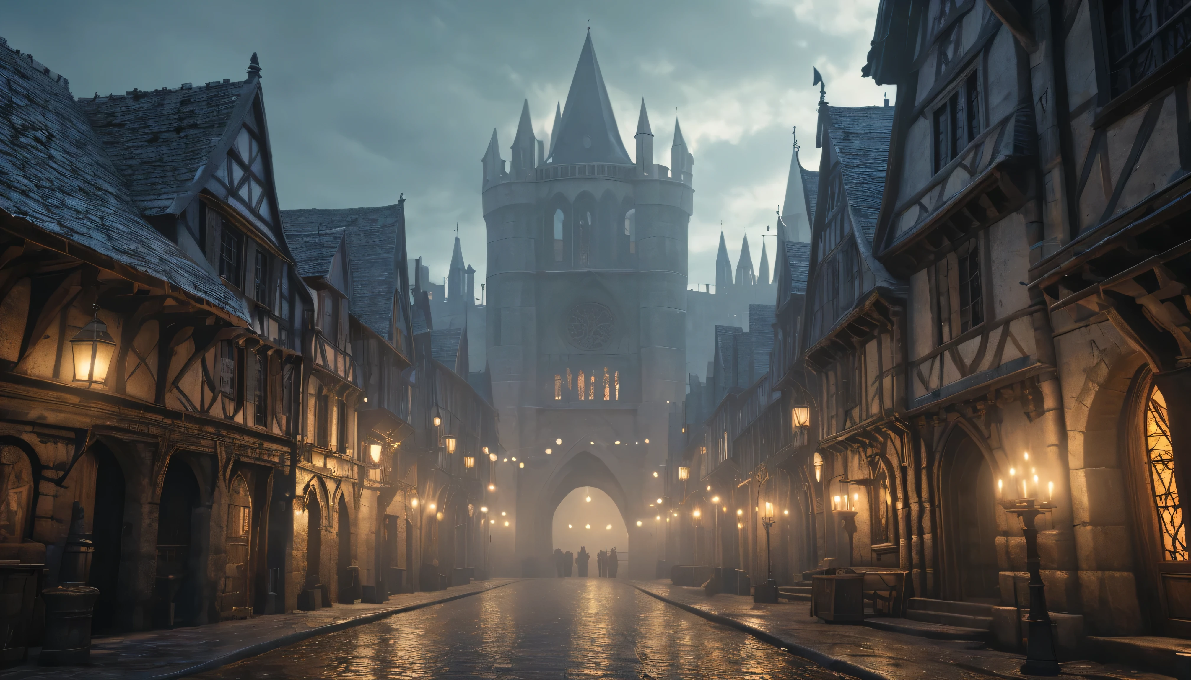 (best quality,4k,8k,highres,masterpiece:1.2),ultra-detailed,(realistic,photorealistic,photo-realistic:1.37), medieval city, congested city, dark age era, ethereal light, Octane Rendering, Strengthen, complicated,otherworldly,terrifying,mystical aura,dark,ominous atmosphere,dramatic lighting,cold color palette,demonic energy emanating,powerful presence,ethereal beauty,herculean strength,captivating,unsettling presence,haunting and mesmerizing,horrifyingly enchanting