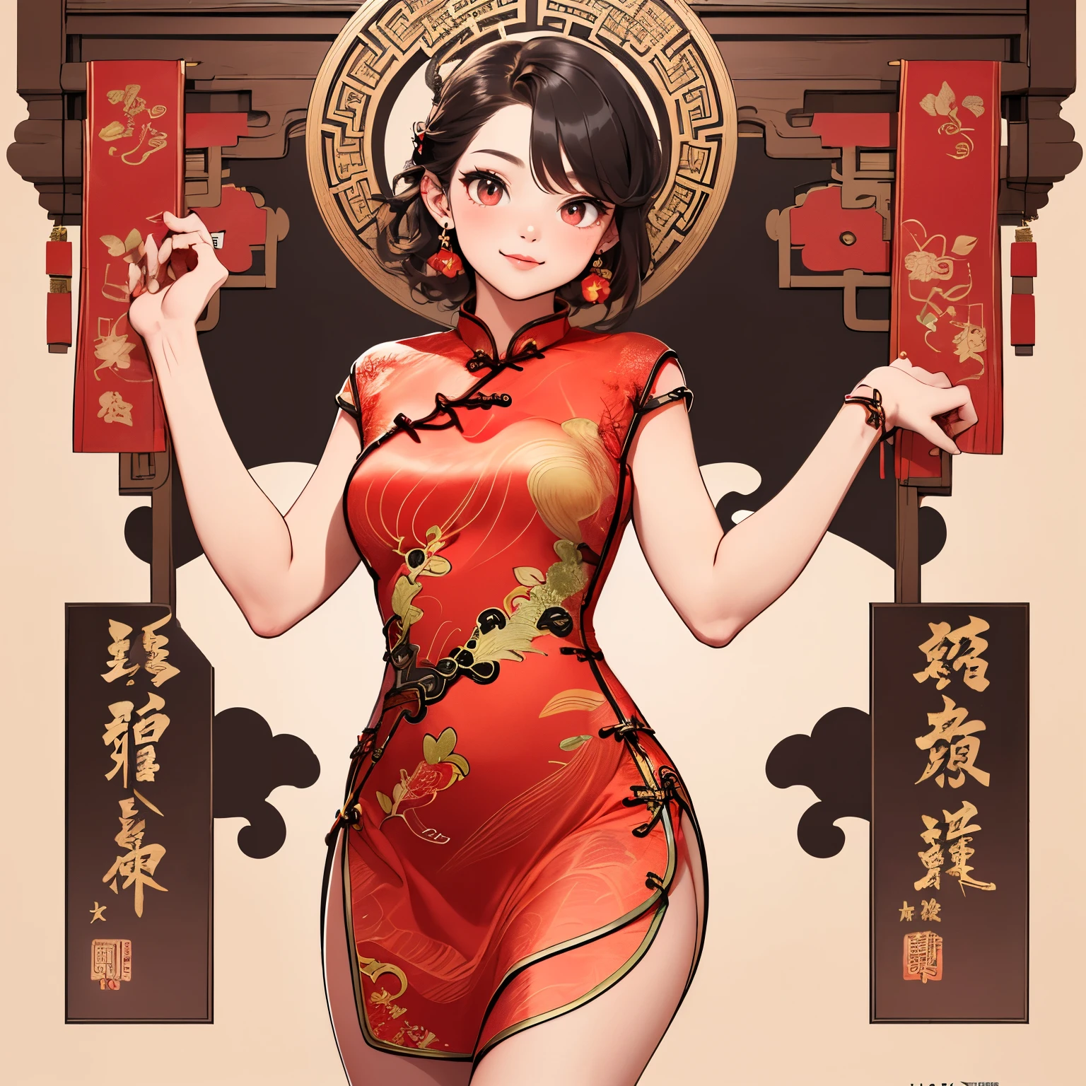 (score_9,score_8_up,score_7_up,score_6_up,score_5_up,score_4_up),masterpiece, top quality, best quality, official art, beautiful and aesthetic, animation, , 1female, solo, women, mature figure, (black hair:1.2), golden pendant earrings, golden hair pin, male pov, bedroom, night, flirting, touching forehead with hand, (Chinese clothing:1.5), charming, walking towards male ,