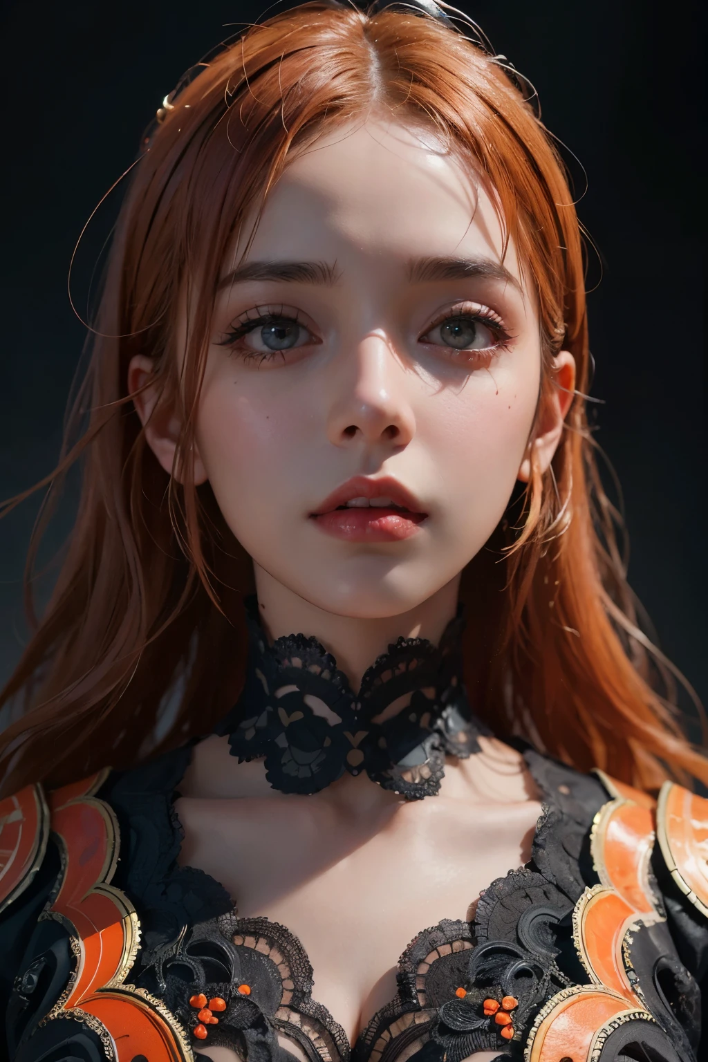 Close-up of a red-haired woman wearing a dress, Rendu portrait 8k, photorealistic anime girl render, 3 D Rendu Personnage Art 8 K, 8k high quality detailed art, realistic fantasy render, Artgerm ; Moteur Unreal 3D, 3 d anime realistic, hyperdetailed fantasy character, realistic artstyle