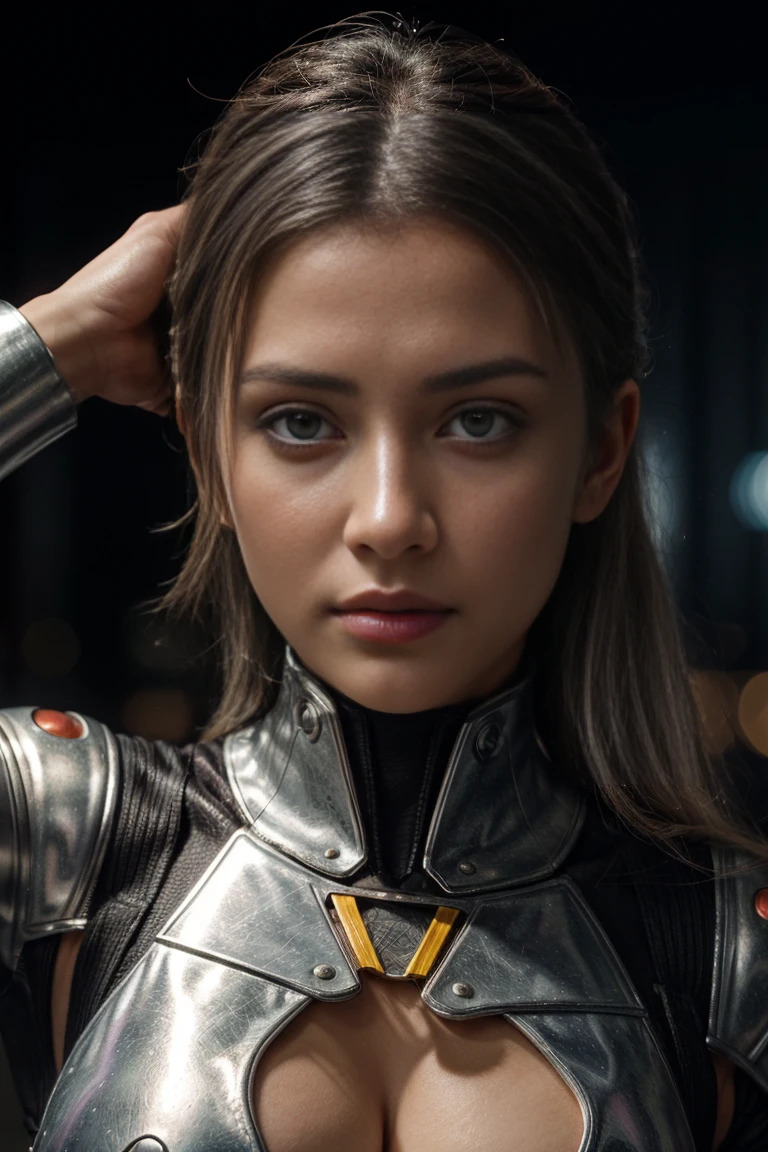 ticker mechanism, Beautiful eyes, Upper body, (Mechanic Armor), Portrait、abyss、Shooting with a wide-angle lens,Lightning from Kaleidoscope Hand、flying though the air、flawless、Neon light, 8K, raw, Best Quality, masutepiece, 超A high resolution, Colorful, (medium wide shot), (Dynamic perspective), foco nítido , (depth of field f16), extremely detailed eye and face,ninjartist, Trimmed gear:1.2), ((masutepiece, Best Quality)), Detailed background, Inside the spacecraft、Hold your weapon、Double exposure of a person and a spiral、(Gray hair)、brue eyes、poneyTail、dirty、bio luminescent、lots of crescent moons、Photographed with Canon R5、Dark Fantasy,masterpiece,connected to the plug、spectrum、Space City、Highly detailed beautiful porcelain profile female android face、Complex 3D rendering of a headset、cyborgs、roboticparts、150mm、Beautiful studio soft lights、Rim Light、Vivid details、luxuriouscyberpunk、Ren Hao、surrealistic、Anatomical、Beautiful background of facial muscles、octan render、8K、top-quality、masterpiece、illustratio、extremely delicate and beautiful、ighly detailed、nffsw ,Unity ,wall-,magnifica, Attention to detail, masterpiece,top-quality,Official art,Highly detailed ticker Unity 8K wallpapers、、Silver Halmet、((full body Esbian))