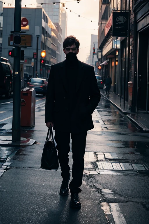 Man surrounded by shadows, evening, streets