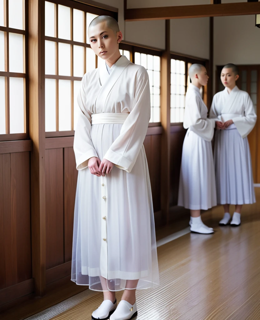 Nuns in a Japanese nunnery、Skinhead、Transparent Robe、Skin