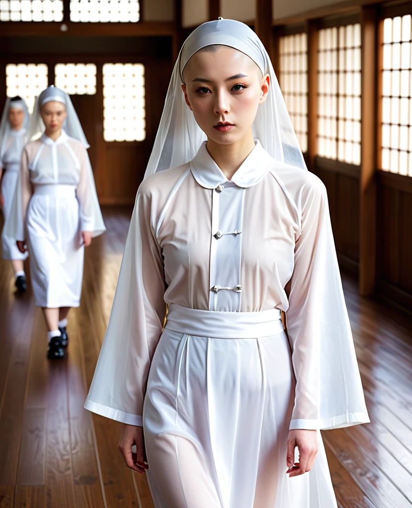 Nuns in a Japanese nunnery、Skinhead、Transparent Robe、Skin