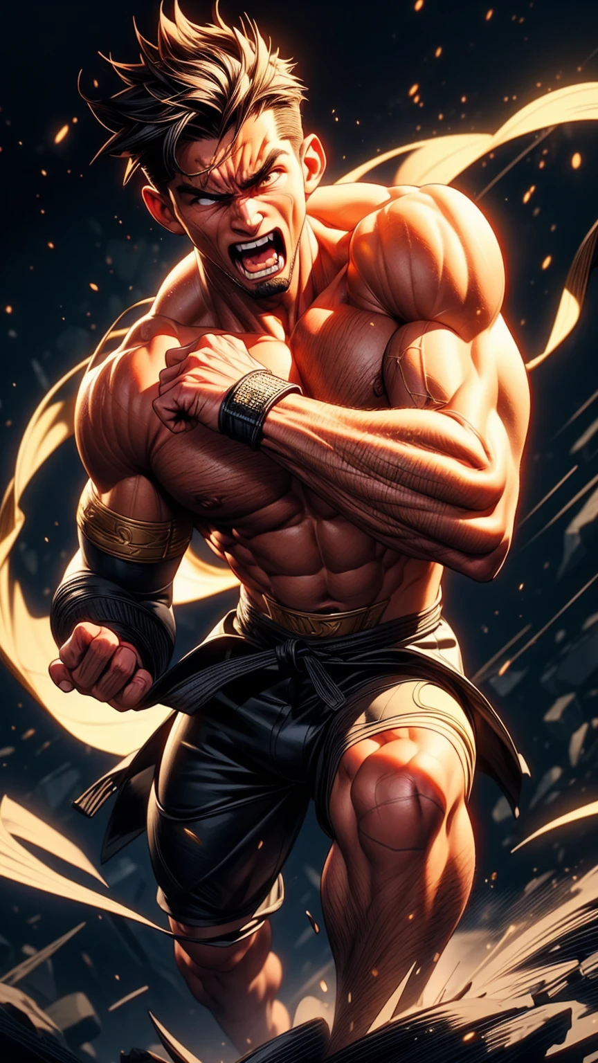 a powerful judo fighter, mid-air throw, intense action, dynamic motion, muscular male figure, intense facial expression, dramatic lighting, fast movement, detailed anatomy, intricate uniform, photorealistic, cinematic composition, heroic, high contrast, dramatic shadows, (best quality,4k,8k,highres,masterpiece:1.2),ultra-detailed,(realistic,photorealistic,photo-realistic:1.37)
