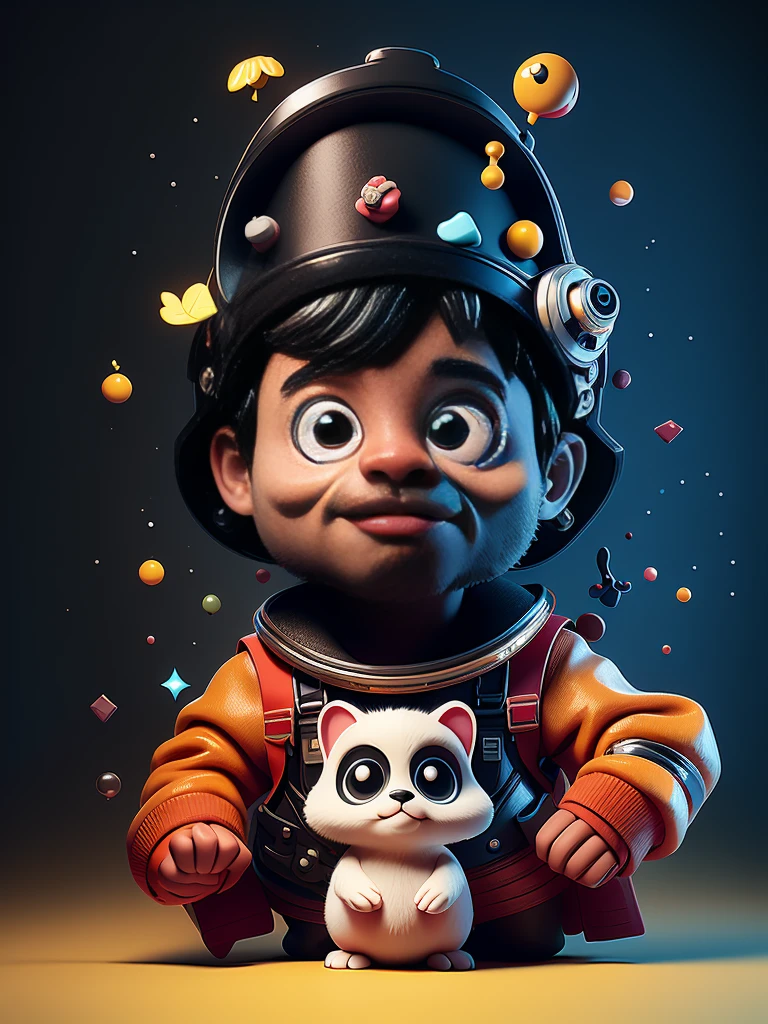 There is a black black black shih tzu puppy in a spacesuit, cute digital painting, cute 3d rendering, cute detailed digital art, cute digital art, astronaut cat, cute cartoon characters, render stylized, character art rendering character art 8k, render digital art, cute! C4D 3D Pixar style