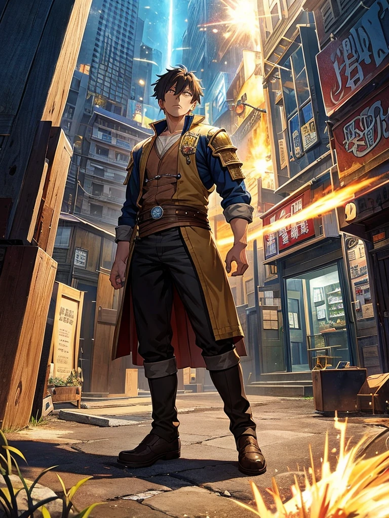 Manga cover, in a fantasy world on one half, a small beer truck hits a guy on one half, Isekai, between worlds, dimension rift