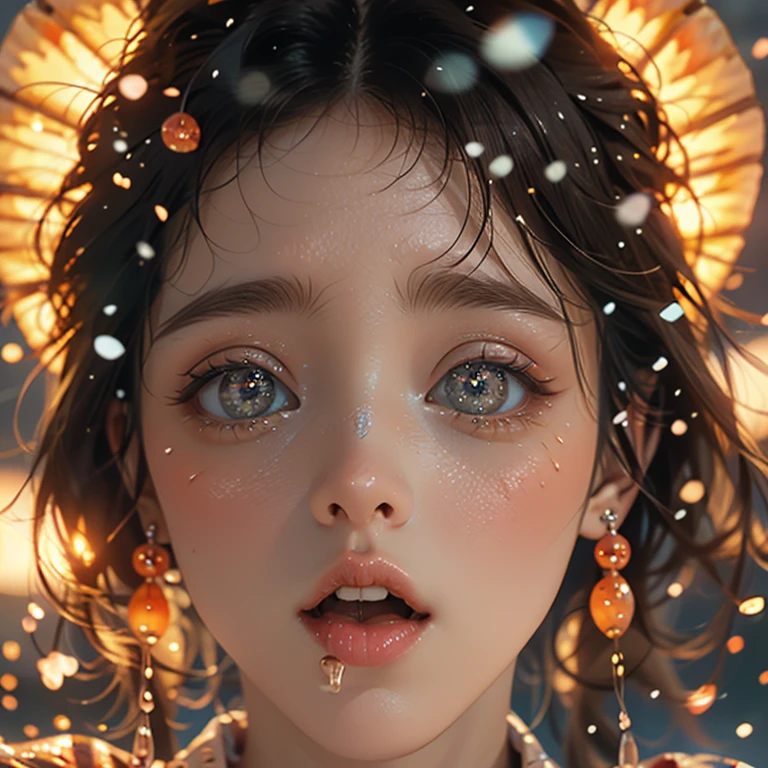 ExtremelyDetailed Kawaii girl Face,(Close-up Sweet lips), glossy lips with beautiful details, Coquettish tongue, Kissing to camera, towards the viewer, 8K TopQuality masterpiece,an extremely delicate and beautiful (ProfessionalPhoto:1.37), {Amazing|finely detail|official art|incredibly absurdres},ultra-detailed close-up shot, close up, (fish eye lens), wide lens, macro lens, Detailed reflective Eyes ElaboratePupils with (sparkling highlights:1.28) (Delicate Voluminous LongEyelashes:0.88), {(Tilted face:1.22)|Visible back of throat|saliva drips|naked shoulder}, (Dripping juice on tongue:1.23) snow particles
