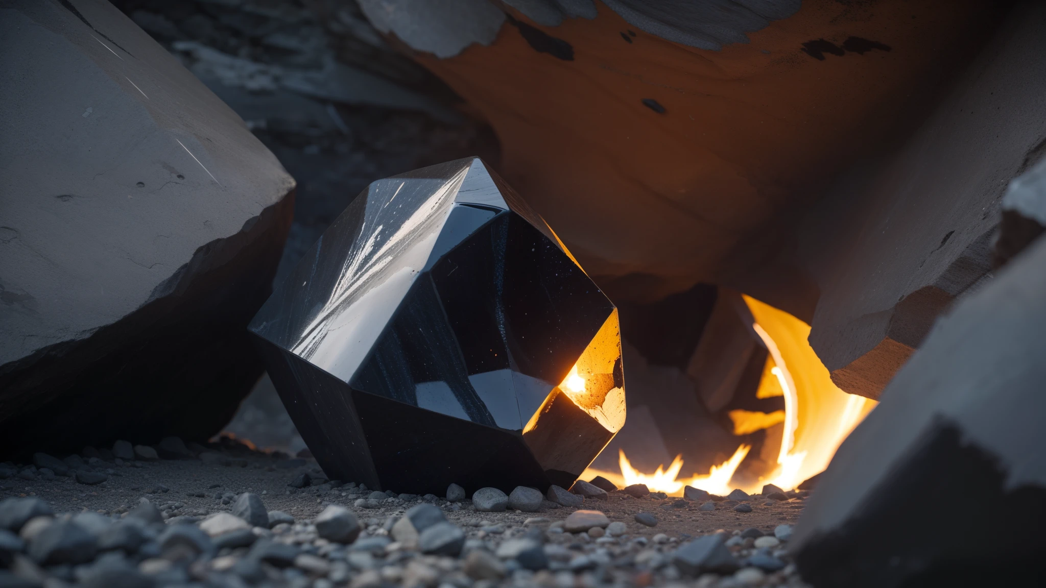 burning obsidian boulder, aperature