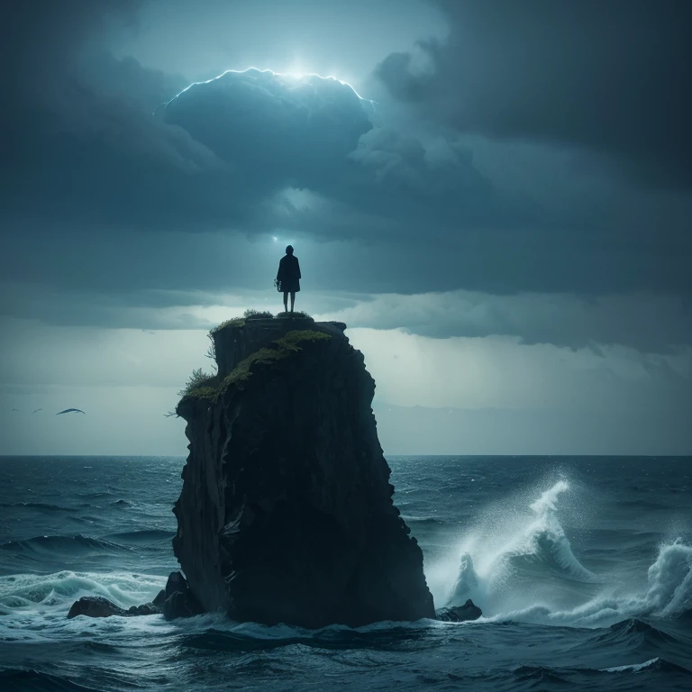 high resolution、Delicate depiction、8K、Ocean、storm、crap、(((Giant creatures)))、scared、trauma、The body is unknown、Mystery、fear、I can barely see、(((Sea)))、(fish)、(((Overlooking)))、(((be in the sea)))、Doesn't look good、Shadow、silhouette