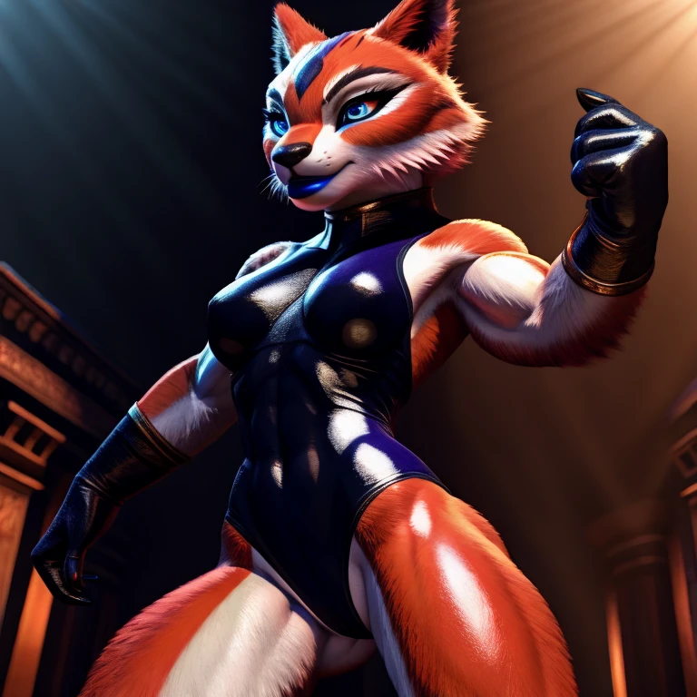masterpiece, 1 female, beautiful detailed eyes, beautiful detailed lips, extremely detailed face, longeyelashes, athletic muscular body, tight leotard, dynamic pose, high-quality 3D render, studio lighting, hyper detailed, vibrant colors, cinematic lighting, epic fantasy
