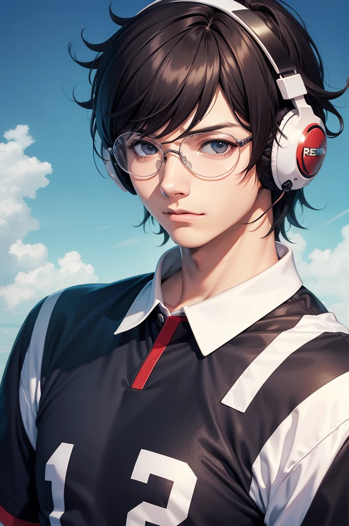Ren Amamiya Persona,Boy Anime,football uniform, glasses, headphones on head