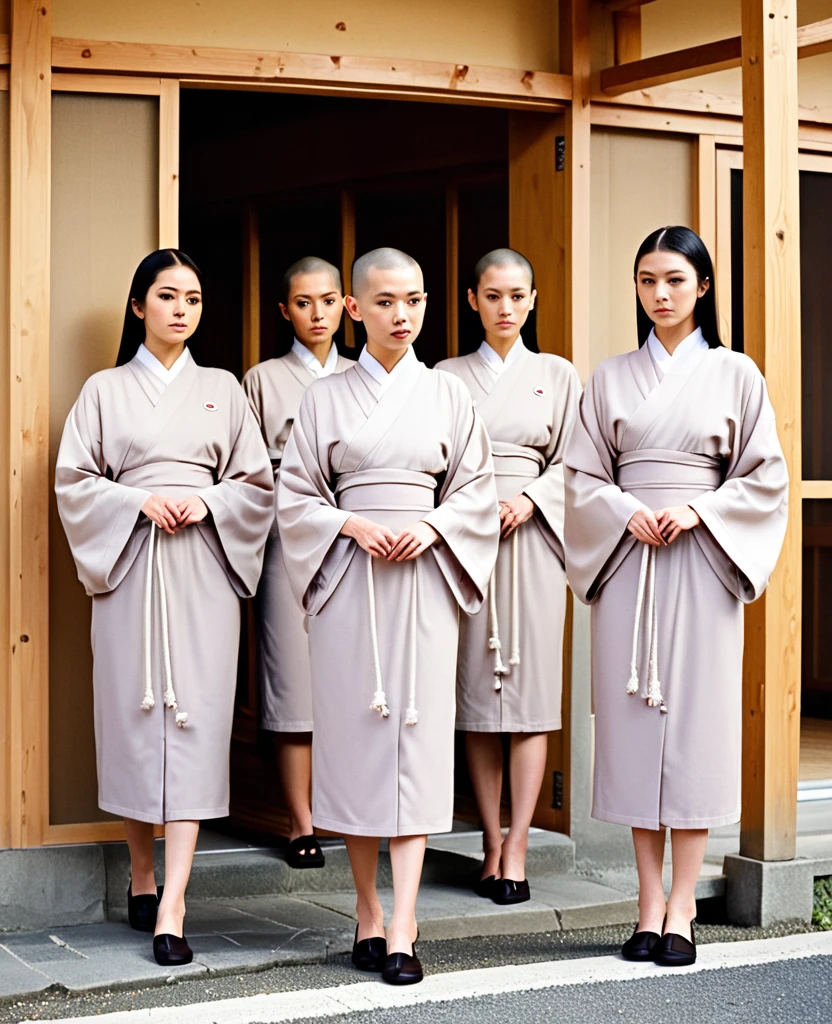 Nuns in a Japanese nunnery、Skinhead、Transparent blrobe、naked