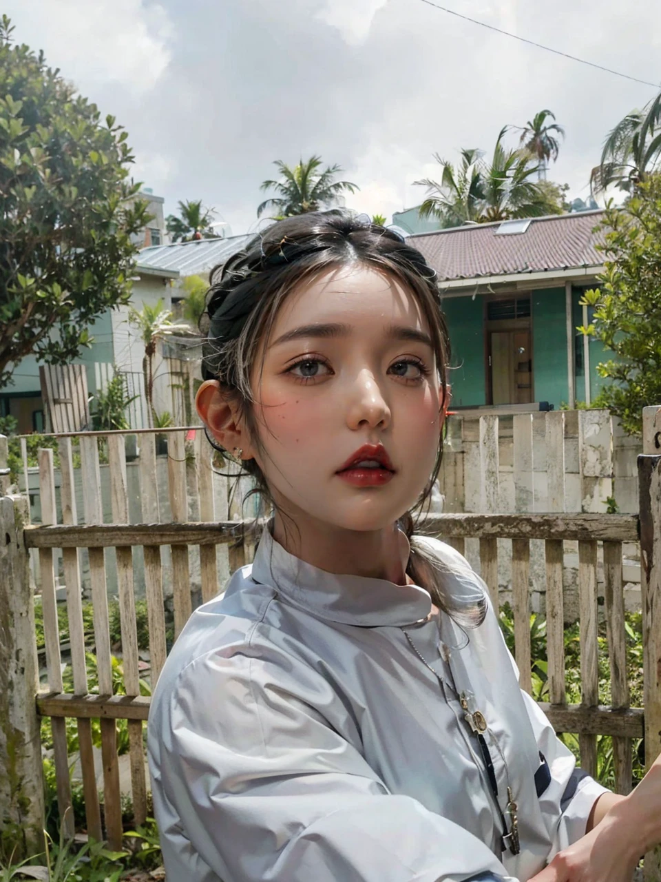 photorealistic, high resolution, soft light,1women, solo, hips up, (detailed face), jewelry, tattoo,black mafia clothing, ponytail hairstyle, black hair, super long hair, looking viewers, tatto, messy hair, close up, small breast, adult, mafia boss girl