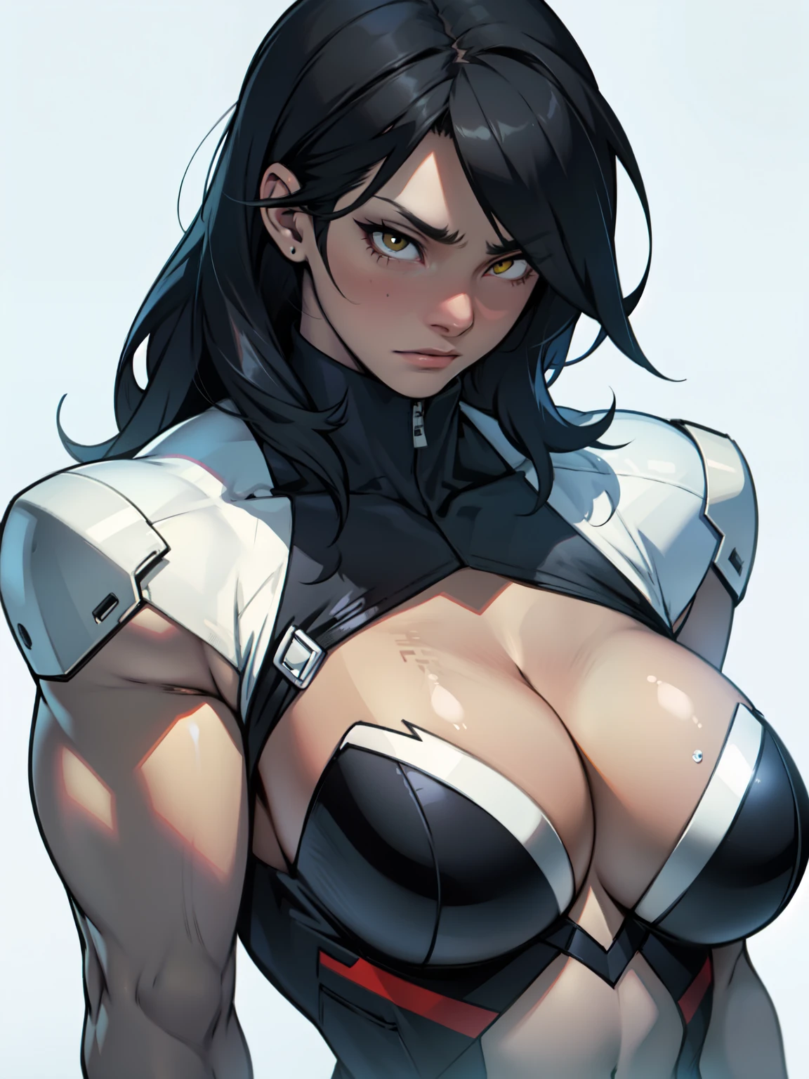 perfect female anatomy muscular girl big breasts empty eyes embarrassed black hair yellow eyes pale skin perfect female anatomy perfect female anatomy