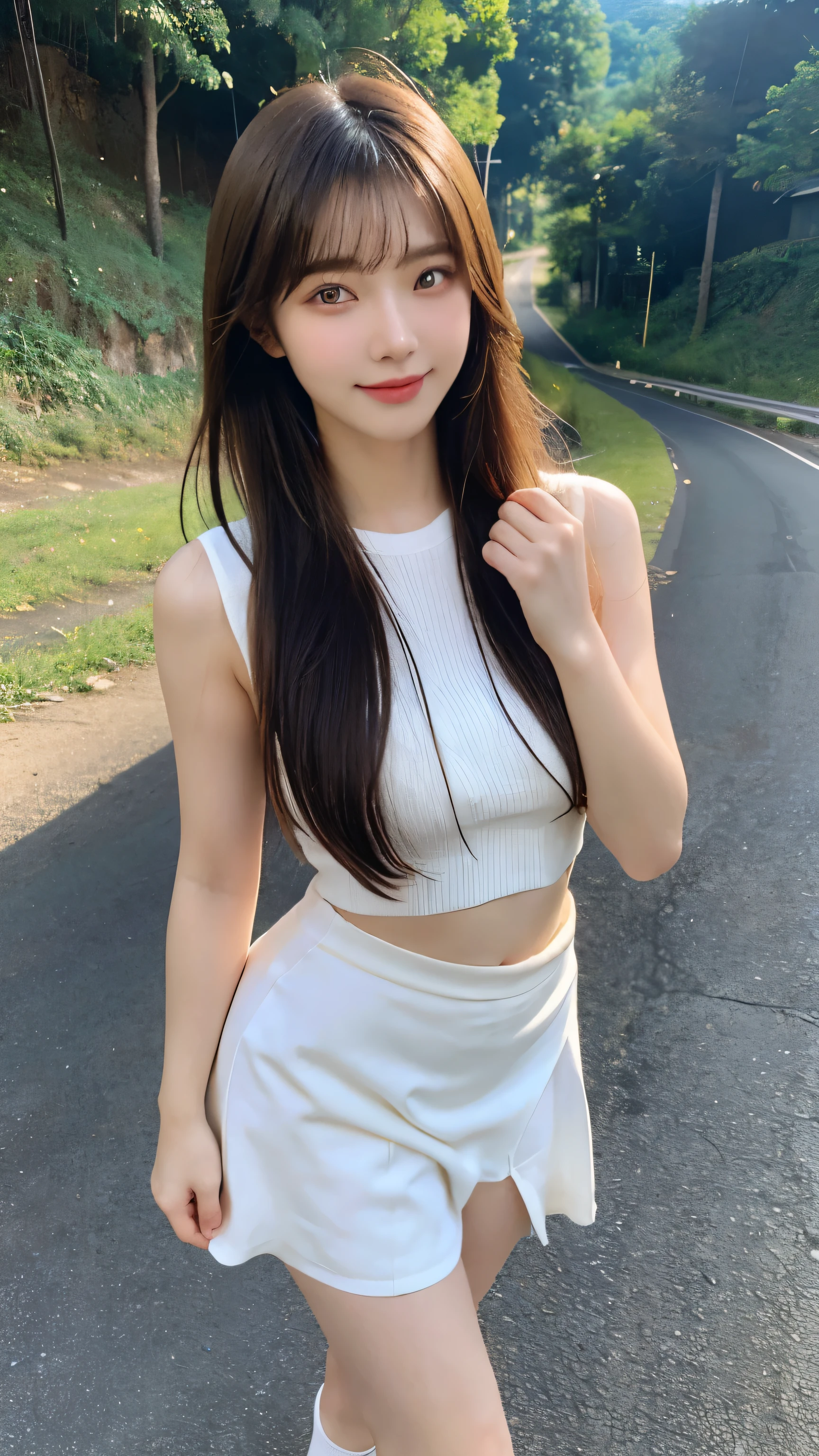 (1 Nice and cute girl), fully body photo,Extremely beautiful and delicate,Black color hair,A sweet smile,Delicate and beautiful fair skin,Realistic and realistic,(exquisite and complete facial features,Detailed depiction of the face),tall nose bridge,Smooth hair,extremely detail hair,Feminine temperament,,Fill your face light,Thin,Realiy,Hyper-realism,full body shot shot,Forward tilt angle,Extreme picture quality,Highest precision,Precise and perfect human anatomy。with blue sky and white clouds,Sitting on the Steppe,rays of sunshine,cattle and sheep,(White chiffon skirt)Panties are clearly visible,((telephoto shot,))Express the landscape,Highlight portrait。