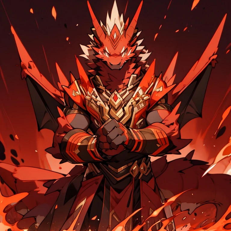 masterpiece, High quality, furry, male, (red dragon), red eye, (Whole body), magma and Lava Place,perfect background. breathe, elegant, Handsome