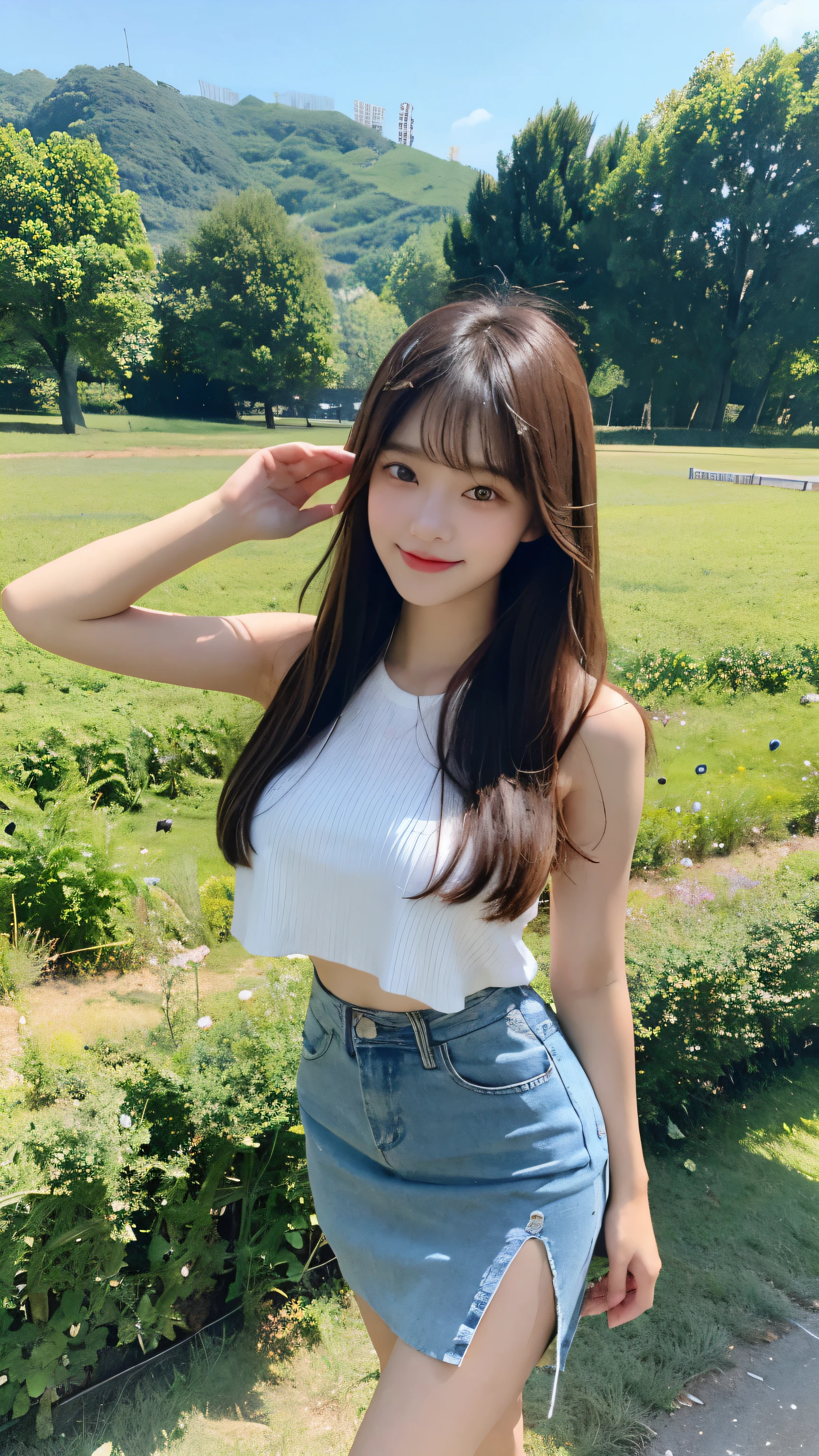 Chinese Girl、17 year old girl、Long hair、Bangs、Brown eyes、Perfect body、transparency、luster、Large Breasts、tight skirt,Cute face,Full figure,Seductive Stance,Rural,wall,Crop fields,dance,Carve idol poses、sock、Standing,Beautiful Feet,Long legs、whole body、panoramic、I can see your thighs、Smile,Farmers passing by,A little yellow dog passing by