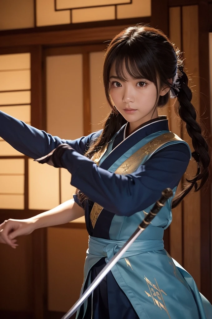 **Prompt Content**:
In a Japanese-style room at night、This is a scene where a beautiful Japanese girl with a sword shows off her magnificent sword skills.。Light effects fly around her.、It emphasizes the dynamic movement。
**Background features**:
A traditional Japanese room is depicted in the background.。Soft moonlight filtering through the shoji screen and the trees in the garden々I can see、The atmosphere is one of tension in the silence.。
**Features of the costume**:
The beautiful girl's costume is a thin traditional kimono.、It is designed with ease of movement in mind.。The sleeves and hem are wide、It dances beautifully with your movements.。The thin fabric reflects light、It brings out the elegance of the swordsmanship.。
**Posing**:
The beautiful girl raised her sword high in one hand.、Step forward while using your other hand for balance。This pose allows you to feel the powerful movement of your whole body.。The expression of concentration and determination、The eyes are fixed sharply ahead。
**Photographic Techniques**:
Making good use of light effects、The movement of the sword and the trajectory of the light are expressed realistically.。Using a shallow depth of field、While emphasizing the presence of beautiful girls、The background is moderately blurred。Depending on the composition of the vertical screen、It emphasizes the dynamism of the movement and the vertical expansion.。Overall, ultra-realistic live-action techniques are used.、The scene is meticulously drawn down to the last detail.。