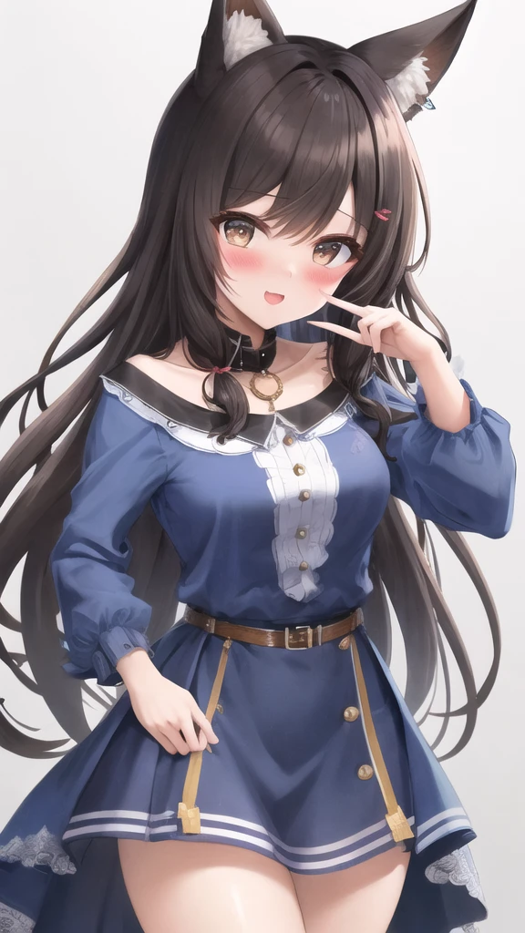 masterpiece, best quality, 1girl, forest, brown hair, long hair, fox ears, brown eyes, cute, blushing, medieval villager clothes