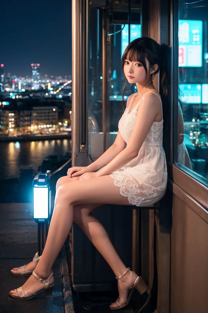 **Prompt Content**:
A beautiful Japanese girl、I'm sitting on a pipe under an overpass in the city at night。She was wearing a thin white camisole dress.、Illuminated by cold neon lights。
**Background features**:
In the background, countless electric wires and pipes are intertwined.、It emphasizes the inorganic atmosphere of the city.。I can see the neon signs and lights of buildings in the distance.、Feel the hustle and bustle of the city at night。
**Features of the costume**:
The beautiful girl is wearing a white camisole dress.、Features delicate lace embellishments。The thin fabric is transparent to the light、It reflects her skin softly.。
**Posing**:
She casually sits on the pipes、Dangling my legs。The gaze is off camera、She has a slightly sad look on her face.。
**Photographic Techniques**:
For night photography、Lighting technology is used in low light environments。Use neon lights and ambient light effectively、Highlights the subject's face and clothing。Shallow depth of field to blur the background、By focusing on beautiful girls、It emphasizes the subject。Due to the vertical screen composition、The beautiful girl's whole body and the city elements in the background are well balanced.。Ultra-realistic live-action depiction、Skin texture and costume details are expressed in detail.。