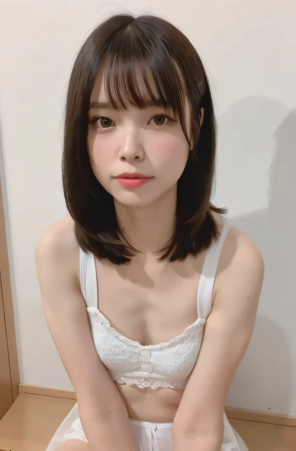 nude, (panties, thigh: 1.1), ((Highest quality, 8k, Tabletop: 1.3, RAW Photos)), Sharp focus: 1.2, (1. Aspa Girl :1.1), (alone: 1.15), (Realistic, Realistic: 1.37), (Face Focus: 1.1), Cute Face, Ultra detailed face, Short hair with bangs, Small breasts, Flat Chest, Cafe, Night Bar, From below