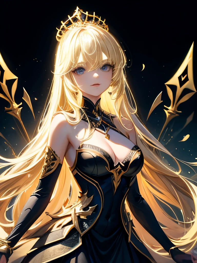(Skeleton-like:0.4), ((Woman glamorous princess)), (Long flowing blonde hair), (Bright and beautiful eyes), Trending on Art Station, Super detailed, Insane Details, amazing, Complex, elite, Gorgeous princess dress, Liquid wax, elegant, luxuryな, luxury, Ink Style, Stickers, Vector art, Beautiful character design, Double Exposure Shot, Bright design, Awards, masterpiece, AMOLED black background, (whole body),