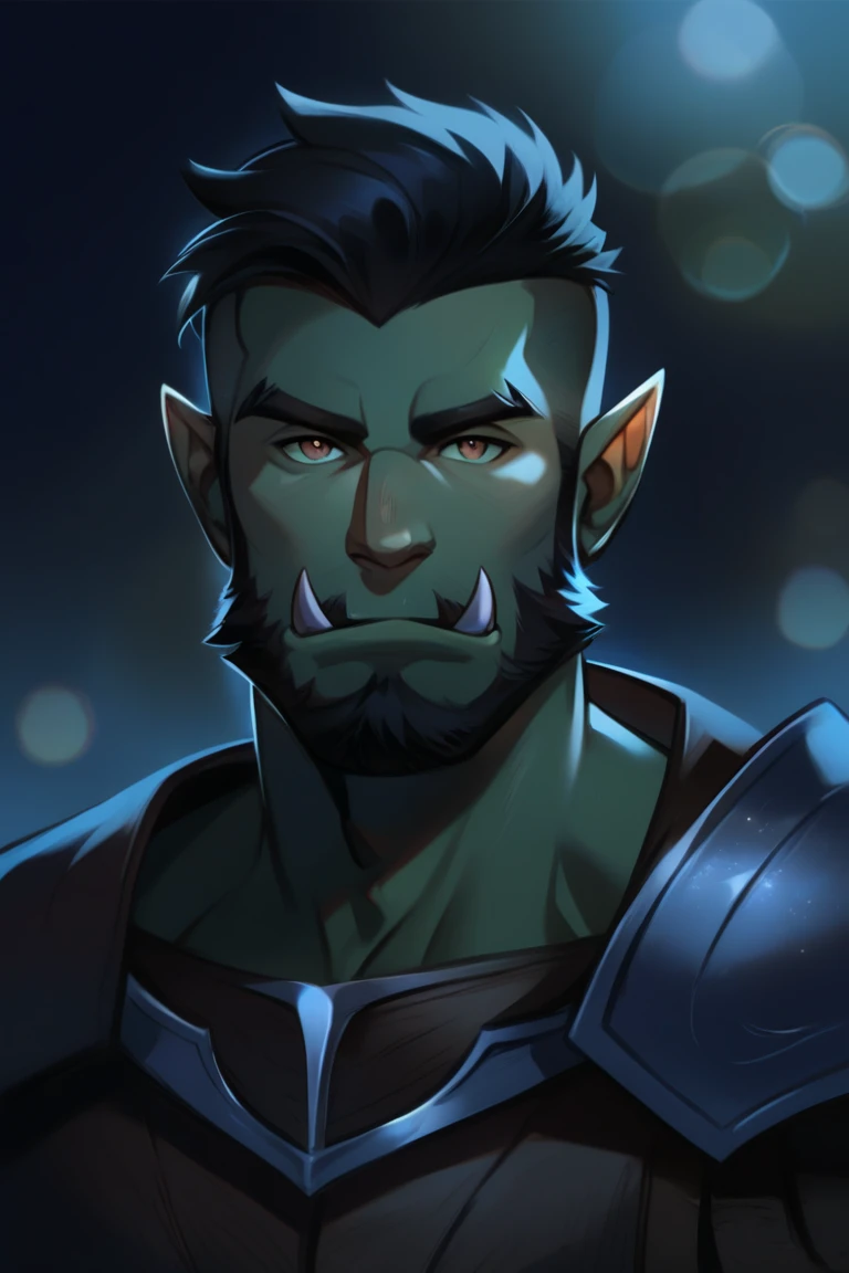 score_9, score_8_up, score_7_up, dark theme, low light, solo, male focus, mature male, orc, green skin, tusks, beard, outdoors, armor, looking at viewer, shoulder armor, breastplate, upper body, closed mouth, pauldrons, night, night sky, standing atranced zonked blanked all beautiful so bokeh bulked stacked handsomeorc very cuteorc modellike male attractive muscular chromatic aberrations, soft focus, bokeh, vibrant color grading, pastel color grading, warm color grading, bright color grading, neon color grading brainwash him sweetly make him deep mincontrolled now taken over by the master in a alien modern contemporary kinda scifi worldscyberpunk fantasy world orcishmales of all appealing looks types, soft focus, bokeh very bokeh, close-up portrait even kinda nerdy super studious very intelligent male orcs a super bookinsh learned with glasses orc orcish nerd supertrance them into deep obedience and deeper mindcontrol blissing young zoned and zonked blanked and now super opened with special cyber nerd orc brainwashing glasses spectacled that works deep on orc psyches frazzling and mind melting brainwashed mindcontrolled brainwashing together stay together and nerd orc males all orcs are naturally burly muscular bulked brawny even super intelligent nerd orcs are it is natural to their race-species they are natural gifted warriors hunters survivors Canceled by the system nerd orc with orc teeth tusks in a attrative way bronze gold nerd orc scientist