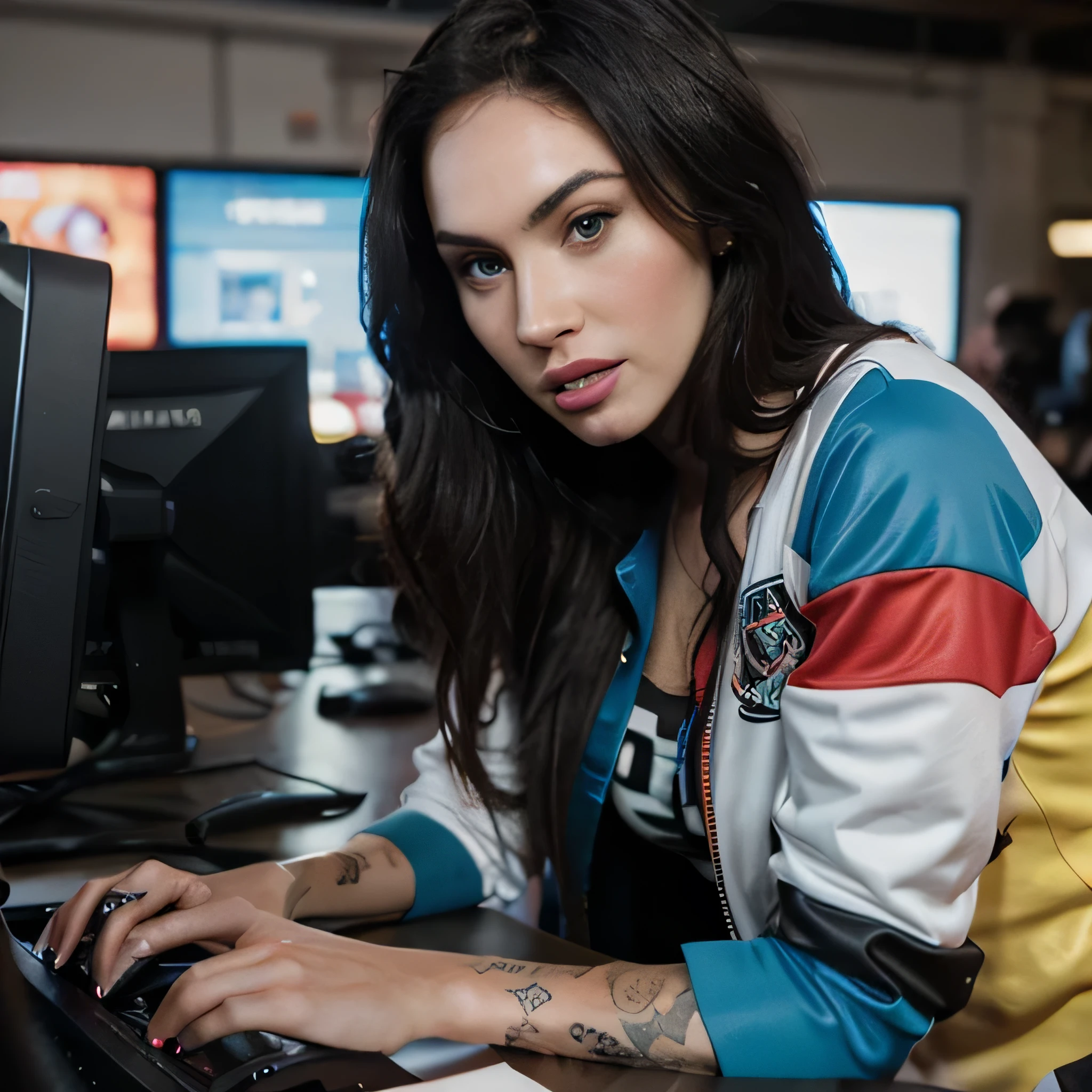 megan fox as a cute gamer play pc