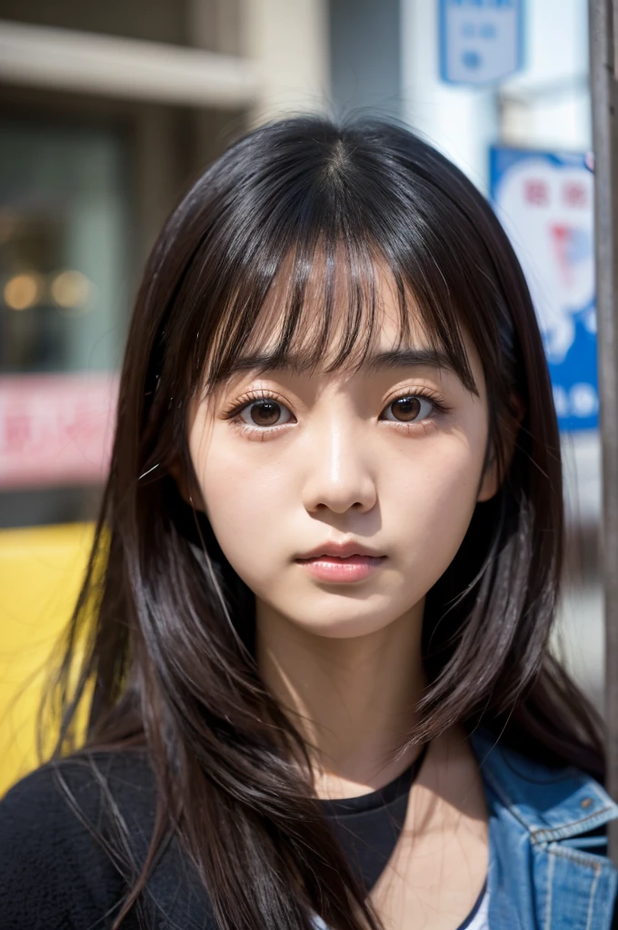 Close-up of a Japanese woman standing in front of a sign, nodded, Louise Chan, Dilraba Dilmurat, Wenfei Ye, Chen Xintong, Kim Tae-jun, Jaeyoung Nam, Chiho, Liu Chengyou, Lulu Chen, John Sans, kimi takemura, Yunling, kiyoko suzuki, Gemma Chen