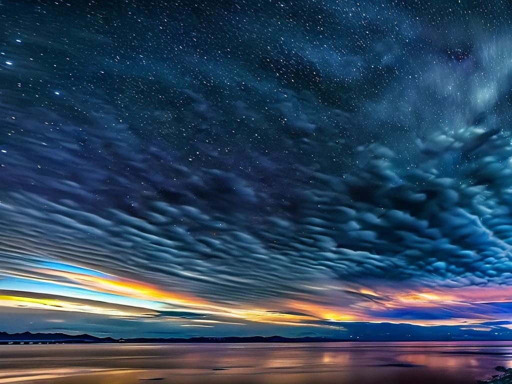 a stylized night sky, HDRI photography, starry night, dramatic clouds, cinematic lighting, vibrant colors, moody atmosphere, dynamic composition, realistic rendering, high quality, 8k, best quality, masterpiece, professional photography, vivid colors, high dynamic range