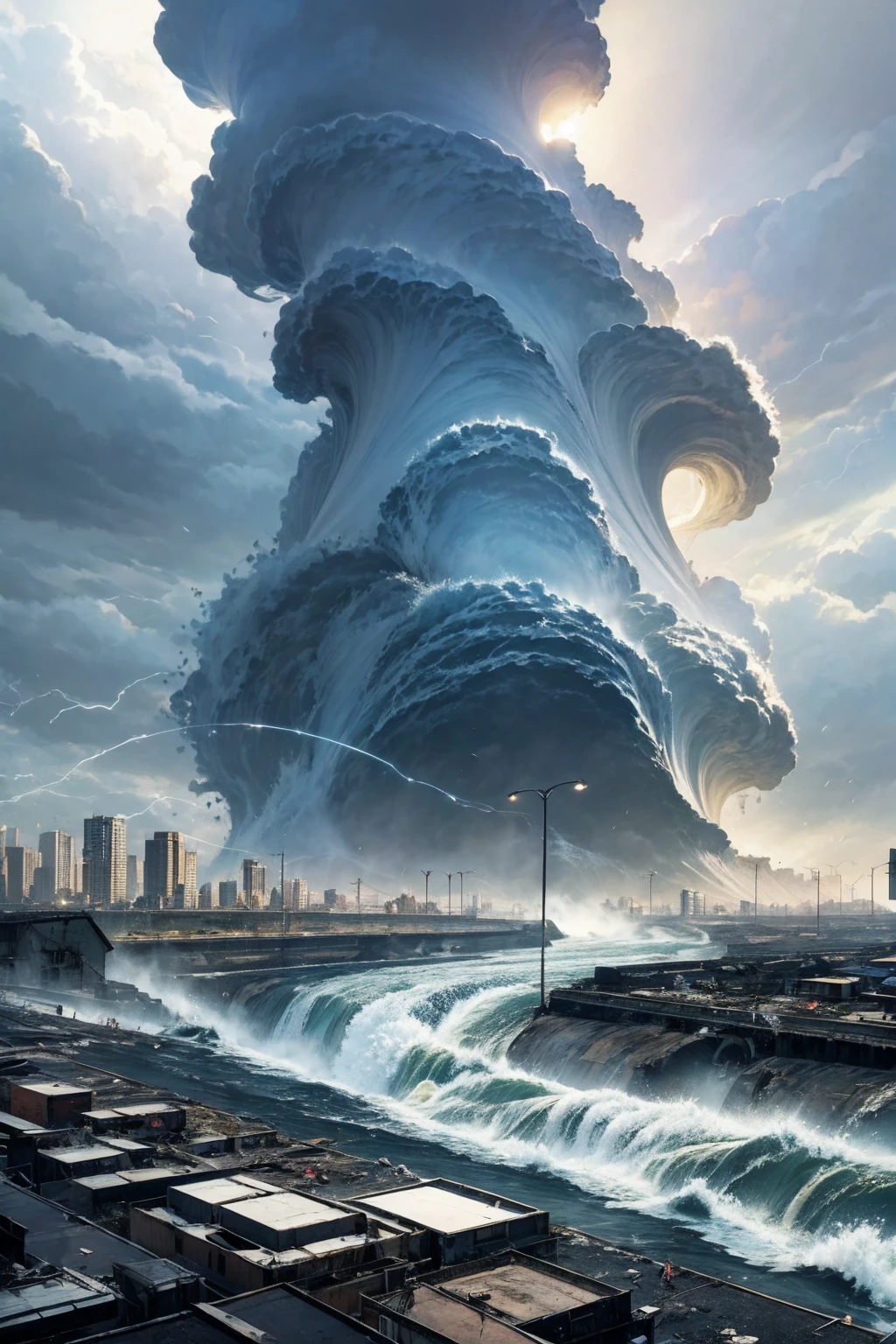 大tsunami、tsunami、The end of the world、Big cities to be destroyed、ruined big city、storm、thunder、heavy rain、The fugitive々、Panicking crowd