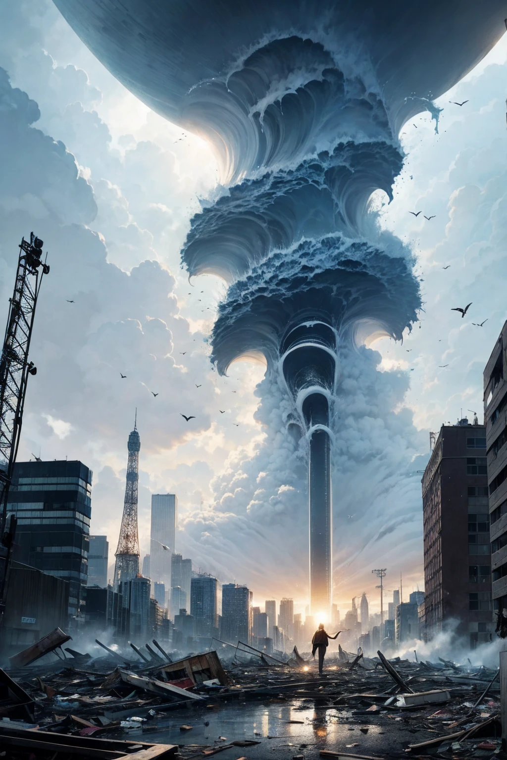 大tsunami、tsunami、The end of the world、Big cities to be destroyed、ruined big city、storm、thunder、heavy rain、The fugitive々、Panicking crowd