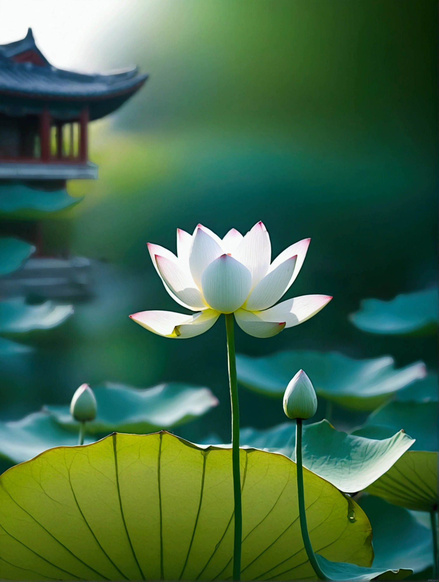 Small Lotus,Vision,There are Chinese-style buildings,Real photography,nature,best quality, high resolution, 16K
