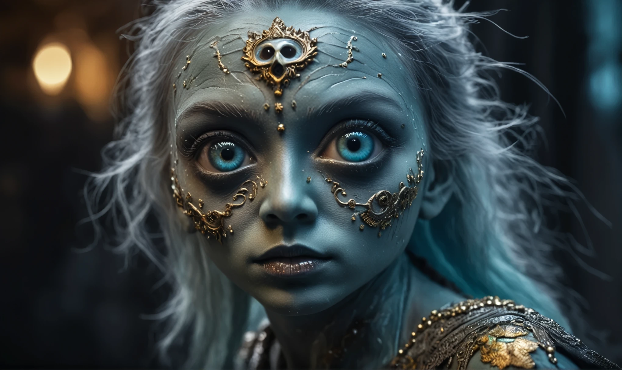 Magical plant ghost flower, ghost killer,carismatic，Incredible terror ,extremely detailed,intricate details,big eyes extremely detailed, high detailed eyes,16k resolution, realistic humid skin,extremely intricate details,Epic Realistic,face anatomically correct,Ultra HD,HDR, natural skin textures, hyper realism,realistic skin texture, hyper detailed,extremely Realism,Ultra Detailed,body logically correct,full body length shot,beggar  criminal city of future,Cinematic,soft colors, Technicolor,natural skin textures, hyper realism, hyper detailed,Extremely detailed,High contrast,Masterpiece,Realistic,Ultra Detailed, intricate details,realistic humid leather,extremly intricate,Epic Realistic, cinematic style,irina yermolova,high contrast,hdr,extremely detailed, [deep night landscape],masterpiece,intricate details,faded,eyes extremely detailed, high detailed eyes,16k resolution,RAW,retina, Nikon Z9,Songbird,orc,Guangxi Zhuang of China,tkt style, Pisces,perfect, ginger，transition between two art styles, Ink painting to photorealism, Double contact, X-ray, Creative, vivid light, masterpiece, fantasy, Abstract, Surrealism, super detailed, high resolution, stop:35,(((creature with a spectral and ghostly appearance)). Her skin is pale, almost translucent.wears dark, torn clothes that float around him, as if permeated by an aura of mourning. Its appearance is complemented by details such symbols of gothic elements, further emphasizing its dark air. is haunted and tormented entity,pixar movie still,Silver-gold long hair with bangs、Aquamarine Eyes,matte silver sequined dress,Mestichino,Light particles,chaos
