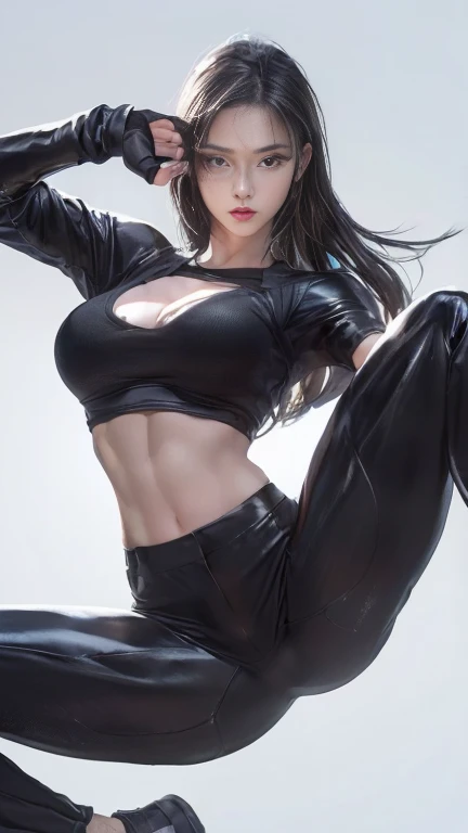 Close-up of a woman wearing a black top and black pants, IG model | Type germ, seductive Tifa lockhart portrait, extremely detailed Type germ, style Type germ, Tifa lockhart, in the style Type germ, Type germ. Anime Illustrations, Type germ. High Detail, trending Type germ, Tifa