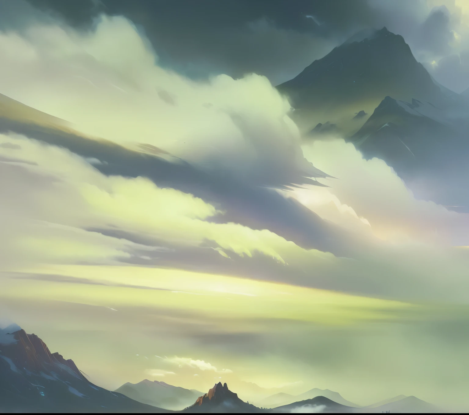 Painting of a horse standing on a meadow in front of a mountain, wlop and Rad, godrays Digital Painting, Low Detail. Digital Painting, atmosphere. Digital Painting, Painting in an anime artist studio, Concept Art | Rad, Ross Chen. Landscape background, Inspired by RHADS, detailed numbers, High detail digital, Loish et WLOP