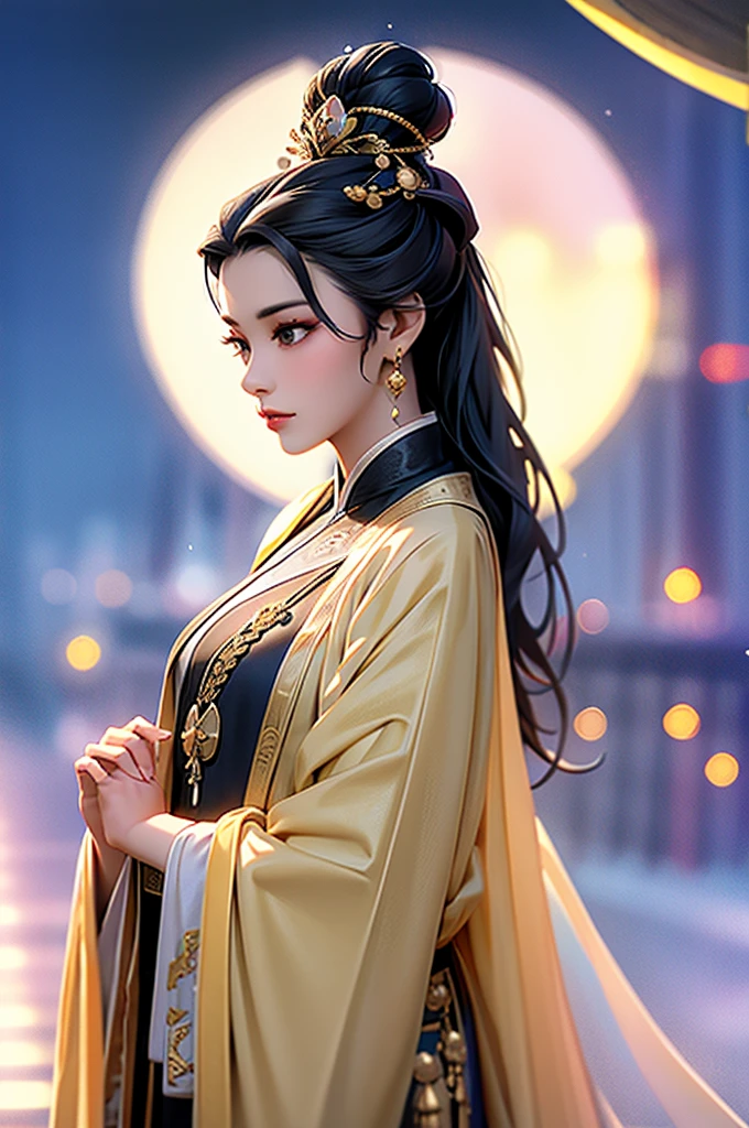 Black Hair, Immortal, Royal sister, Stepmother, Gold Robe, Taoist robe, Chinese style, Hair Bunch