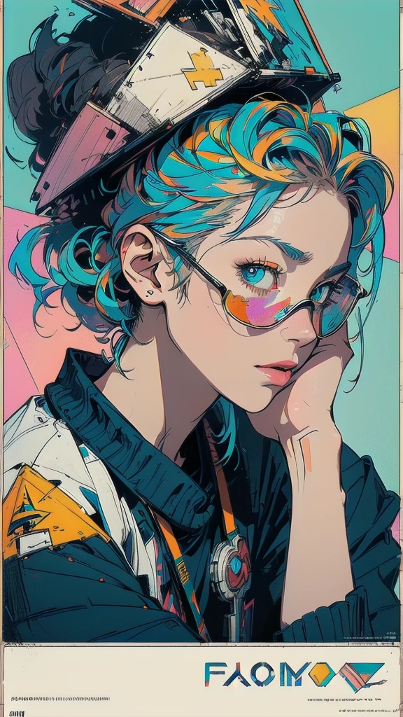 (((masterpiece, highest quality))),(((solo:1.2))),(((1girl:1.2))),32k wallpaper, very detailed, poster, vintage science fiction,(((((geometric cinematic movie poster))))), ((bauhaus)),(shape),(((abstract))),(mid century modern),movie poster,(((((portfolio))))),(((((Close-up))))),(((((bust up))))),((((more various angle)))),((((highlight)))),((((heterochromia)))),(((complete. detailed face))),((((Extremely talented)))),(((((most complecated futristic))))),(Colorful color scheme),(((detailed unlimited complete equipment : huge goggle))),(((((Absolutely simple background))))),(((texture:grunge))),(((Cheek resting on hand))),((Rest on your chin)))